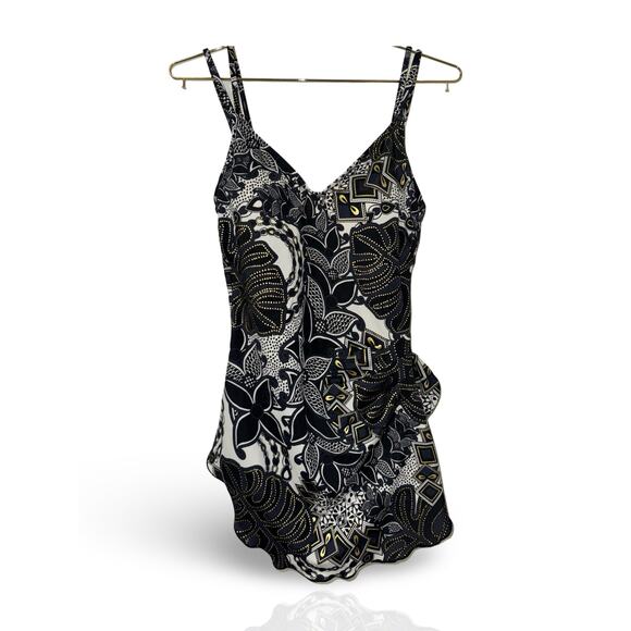 Maxine of Hollywood Other - Maxine of Hollywood Size 12 One Piece Swimsuit Black White Gold Floral Print